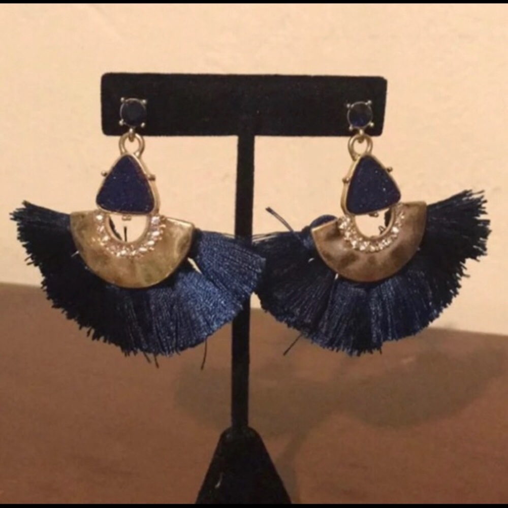 Blue and gold  big earrings